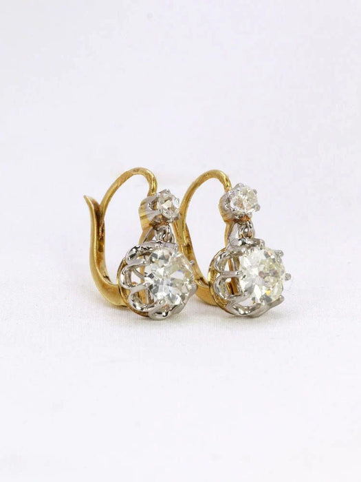 Boucles d'oreilles Dormeuses anciennes or diamants taille ancienne 2,2 ct 58 Facettes J327