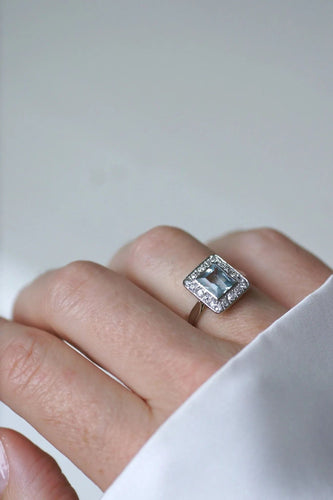 Bague 51 Bague Art Déco Aigue-Marine et Diamants 58 Facettes