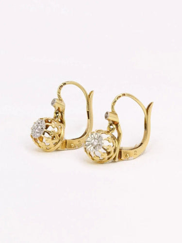 Boucles d'oreilles Dormeuses anciennes or jaune diamant taille rose 58 Facettes 1022.4