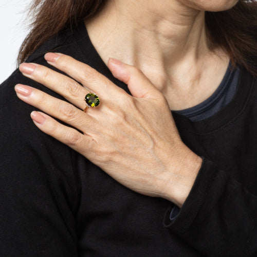 Bague Bague H Stern en or jaune 18 carats avec tourmaline verte 6 carats, taille 7, bijou vintage, Brésil 58 Facettes G13956