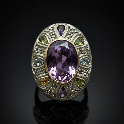 Bague Bague artistique ornée de pierres multicolores 58 Facettes