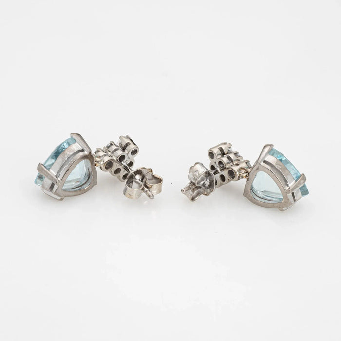 Boucles d'oreilles Boucles d'oreilles diamant coeur aigue-marine Vintage or blanc 58 Facettes G13449