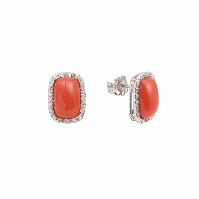 Boucles d'oreilles Puces d’oreilles cabochons de corail diamants or blanc 58 Facettes BO211