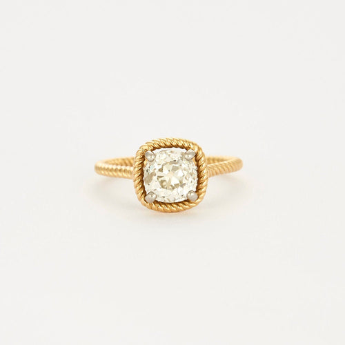 Bague 52 Solitaire Torsadé diamant taille ancienne 1,65 carat en or jaune 18K 58 Facettes