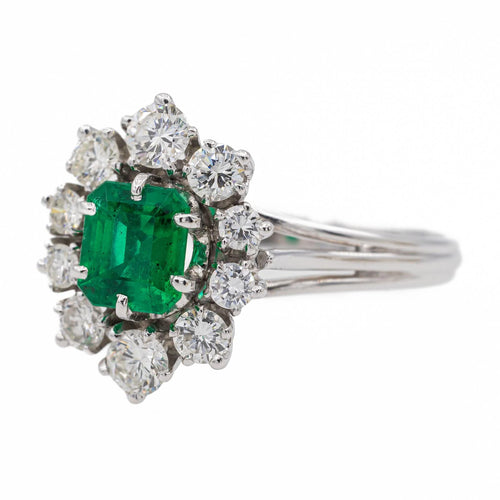 Bague 59 Bague Fleur Or blanc Emeraude 58 Facettes 3100389CN