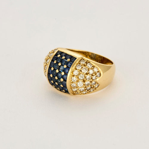 Bague 54 Bague boule or jaune, saphir et diamants 58 Facettes RAM28445