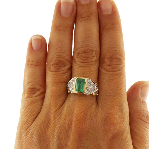 Bague 59 Bague en or jaune et blanc avec émeraude de 2,44 carats et diamants 58 Facettes G3870
