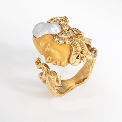 Bague Bague Déesse Carrera y Carrera, taille 4, or jaune 18 carats, perle Biwa, diamants 58 Facettes G13961