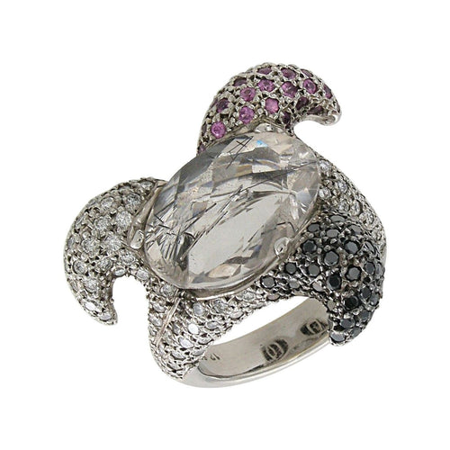 Bague 55 Bague avec saphirs roses, diamants noirs et blancs 58 Facettes AG-20X1334