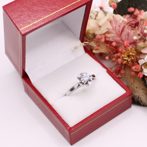 Solitaire old white gold diamond sun chaton