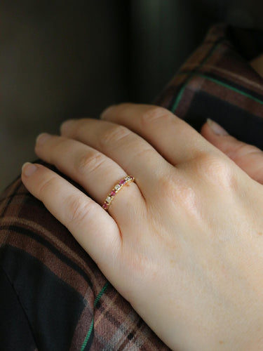 Alliance or jaune diamants tourmalines roses 58 Facettes 1186.2