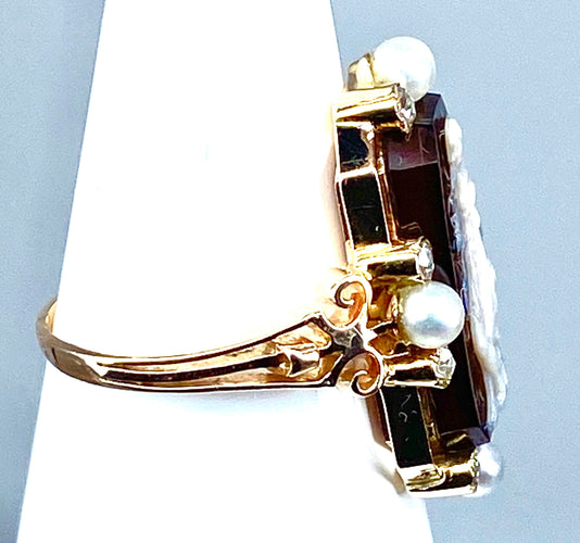 Bague 51 Bague camée sur agate perles fines diamants 58 Facettes AB263