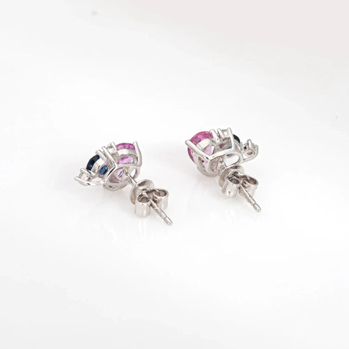 Boucles d'oreilles Boucles d'oreilles grappes saphir rose bleu diamant or blanc 58 Facettes G13171