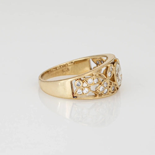 Bague Diamond Vine Ring Vintage 14k Yellow Gold Band Sz 5.25 Estate Fine Jewelry 58 Facettes G13617