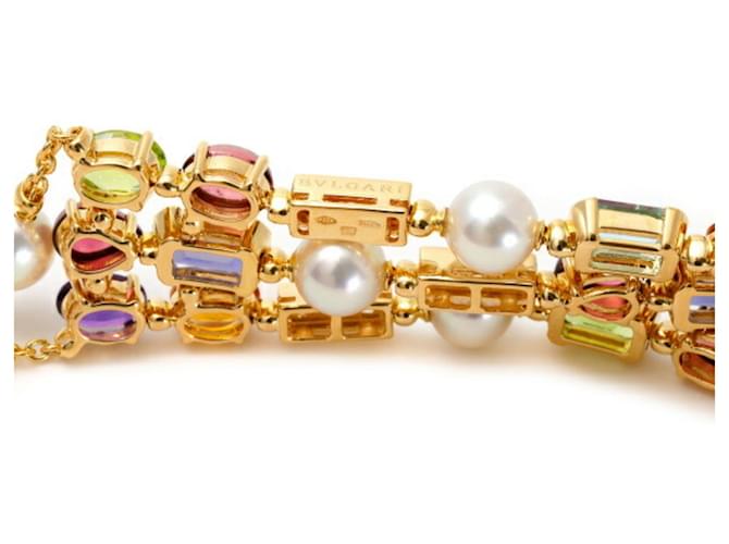 Collier BULGARI - Collier Allegra en or jaune, pierres de couleur, perles et diamants 58 Facettes
