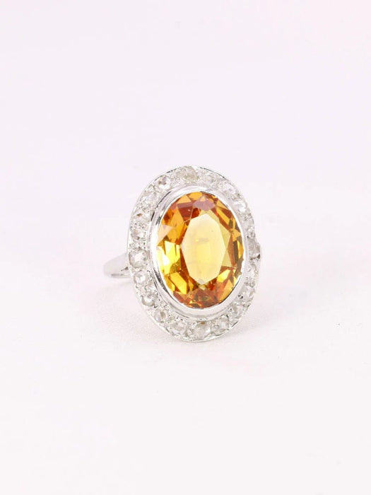 Bague 51 Bague cocktail or blanc citrine 5 carats diamants 58 Facettes J416