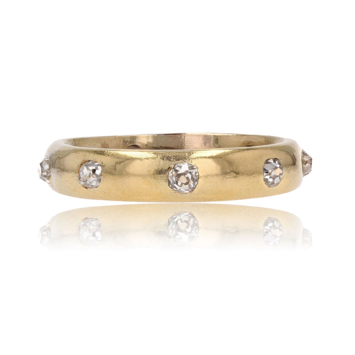 Anillo de matrimonio oro amarillo viejo y diamantes cojín