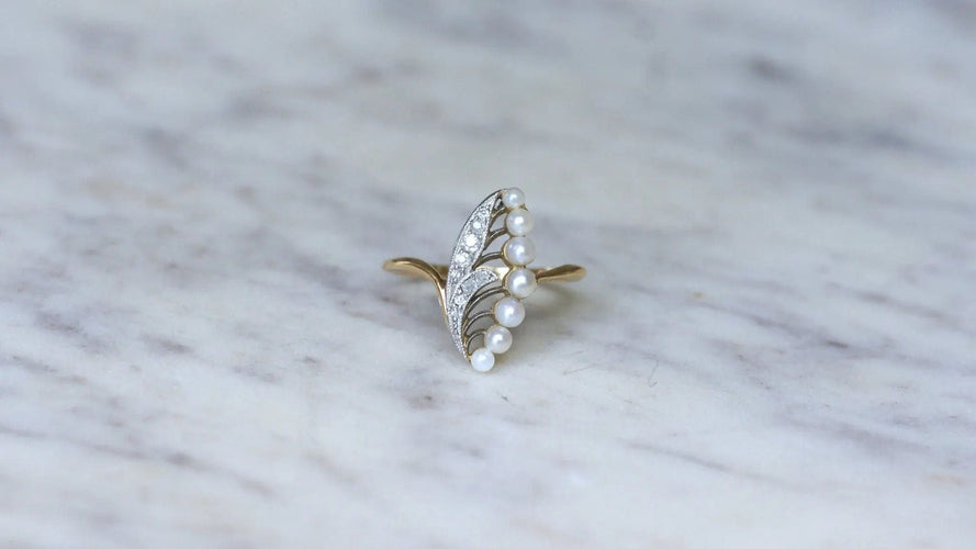 Bague Bague Ancienne Muguet Perles et Diamants 58 Facettes