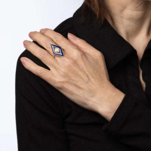 Bague Lapis Lazuli Diamond Triangle Ring Estate 14k Yellow Gold Cocktail Jewelry Sz 7 58 Facettes G13172