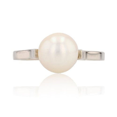 Bague 50 Solitaire or blanc perle de culture 58 Facettes 15-077