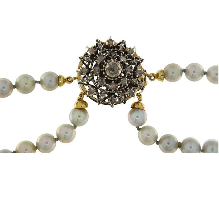 Collier Collier de perles Akoya avec sautoir style ancien en or jaune, argent et diamants 58 Facettes G3629