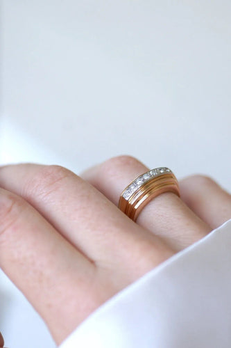 Bague 53 Bague Plans Art Deco Diamants sur Or Rose 58 Facettes