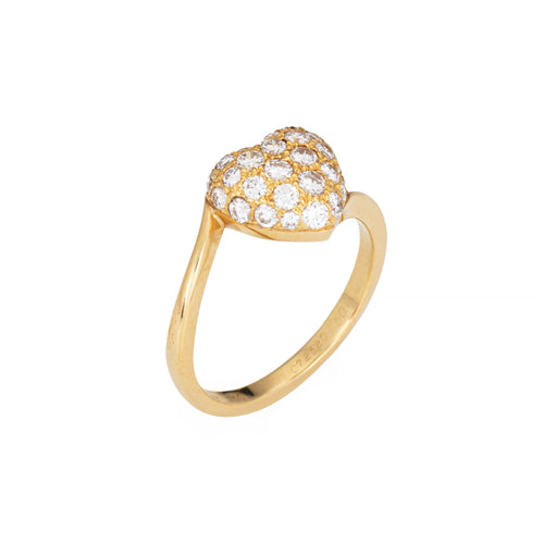 Bague 50 Bague cœur pavée de diamants Cartier des années 90, taille 5,25, or jaune 18 carats, bijou signé 58 Facettes G14115