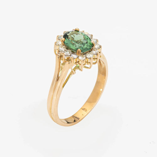 Bague Bague de fiançailles vintage en or 14 carats avec tourmaline verte et diamants 58 Facettes G13437