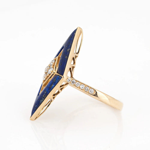 Bague Lapis Lazuli Diamond Triangle Ring Estate 14k Yellow Gold Cocktail Jewelry Sz 7 58 Facettes G13172