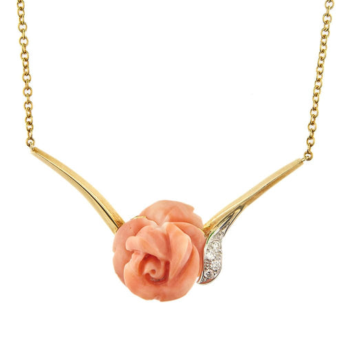 Collier Collier avec rose corail et diamants 58 Facettes 28810