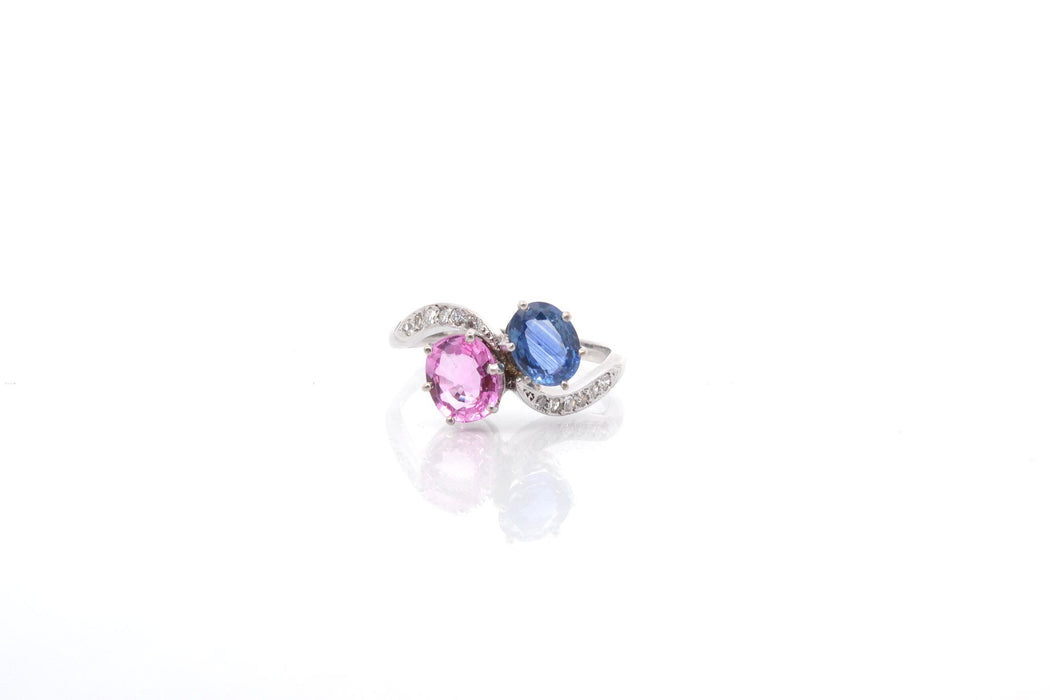 Vintage-Ring „Du und ich“ aus Platin mit Saphir und Diamant