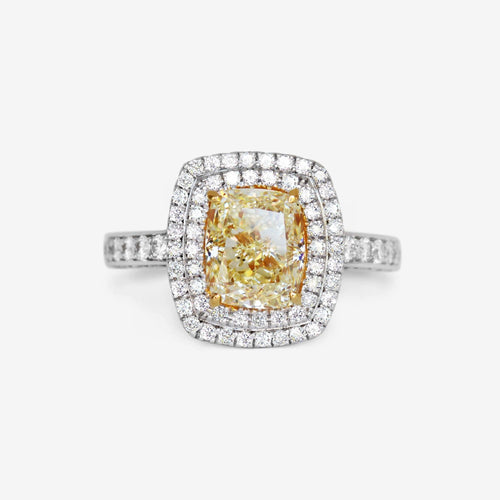 Bague Bague en diamant coussin VS2 jaune fantaisie de 2,02 carats HRD 58 Facettes 22609R