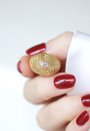 Bague 49.5 Bague Boule diamant sur or jaune tressé années 60 58 Facettes