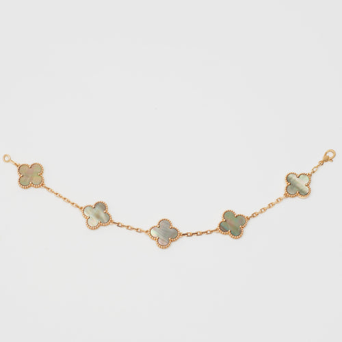 Bracelet Bracelet Van Cleef & Arpels Special Order Vintage Alhambra 5 motifs nacre grise en or rose 58 Facettes