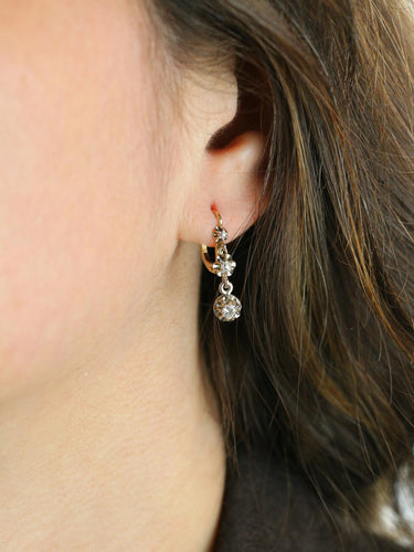 Boucles d'oreilles Dormeuses anciennes or jaune platine diamants Old Single Cut 58 Facettes 1019.1