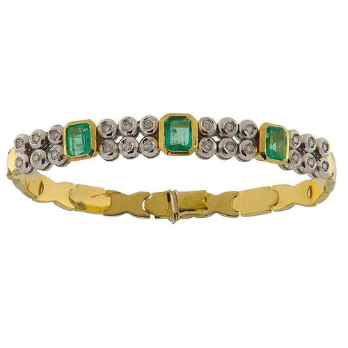 Bracelet Bracelet en or jaune et blanc avec émeraudes et diamants 58 Facettes G3838