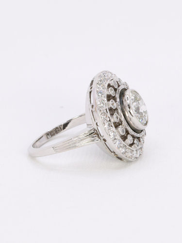 Bague 53 Bague cible double entourage diamants taille ancienne 2 carats 58 Facettes 1153.16
