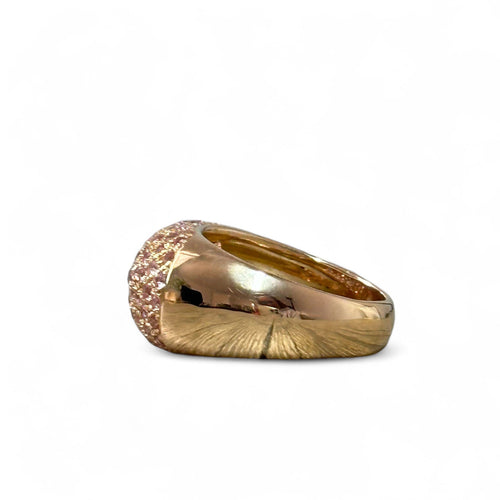 金色圆顶戒指，粉色蓝宝石，钻石 