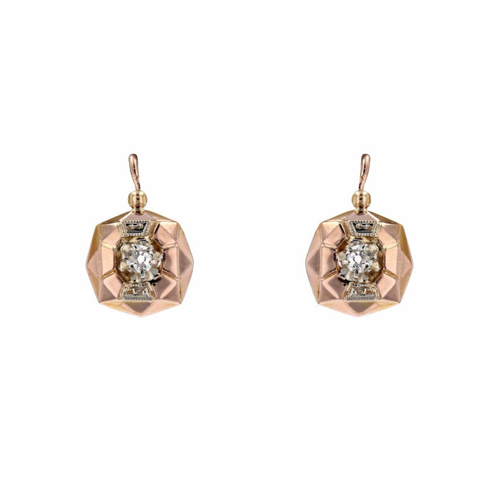 Boucles d'oreilles Dormeuses anciennes or rose et diamants 58 Facettes 22-001B