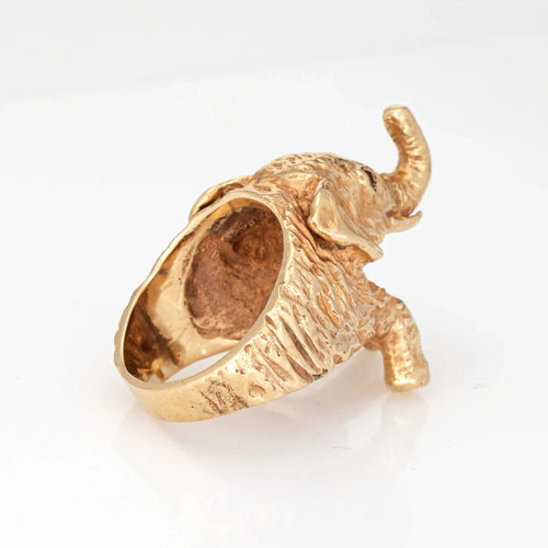 Bague Bague vintage en or jaune 14 carats, motif éléphant, trompe relevée, avec diamants, taille 6,5, bijoux raffinés 58 Facettes G13676