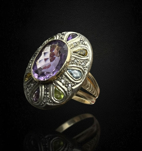 Bague Bague artistique ornée de pierres multicolores 58 Facettes
