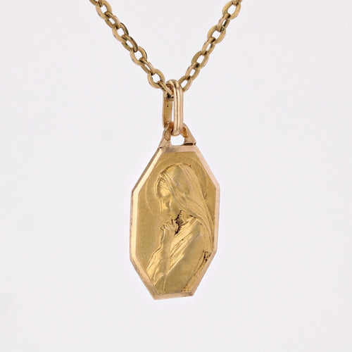 Pendentif Médaille ancienne octogonale Vierge or jaune 58 Facettes CVP169