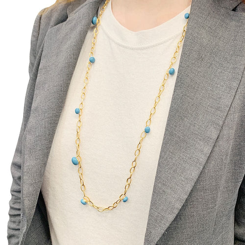 Collier Sautoir Pomellato, "Capri", or rose, céramique turquoise. 58 Facettes 33660