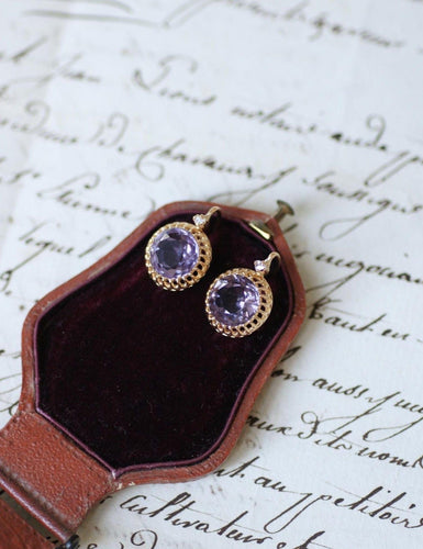 Boucles d'oreilles Boucles d'Oreilles Anciennes Améthystes et Diamants sur Or Jaune 58 Facettes