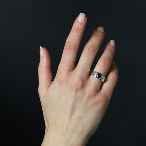 Bague 54 Bague saphir diamants trapèze or blanc 58 Facettes 24-298