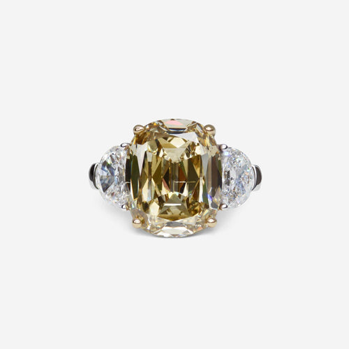 Bague Bague en diamant taille coussin de 8,19 carats, couleur jaune brun foncé fantaisie SI1, GIA 58 Facettes 22443R