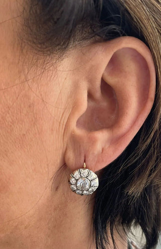 Bague Ensemble bague et boucles d'oreilles victoriennes en or et argent avec diamants 58 Facettes