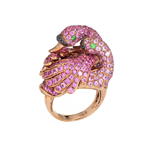 Double Rose Gold, Pink Sapphire Flamingo Ring