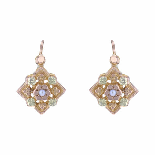 Boucles d'oreilles Dormeuses anciennes losangiques perles fines 58 Facettes 25-106