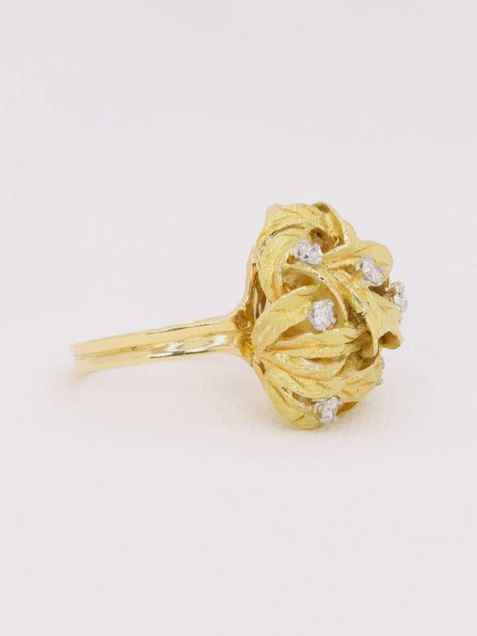 Bague 58 Bague dome fleur or jaune diamants 58 Facettes J604